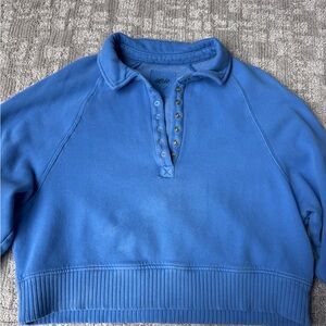 aerie Royal Blue Snap-Front Cropped Pullover